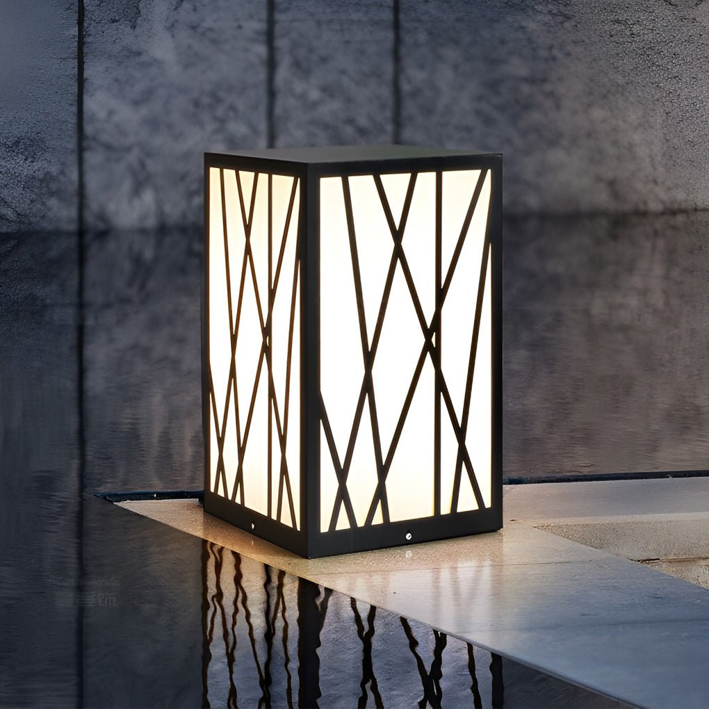 Ezra Square Solar LED Bollard Linear Steel Outdoor Lights