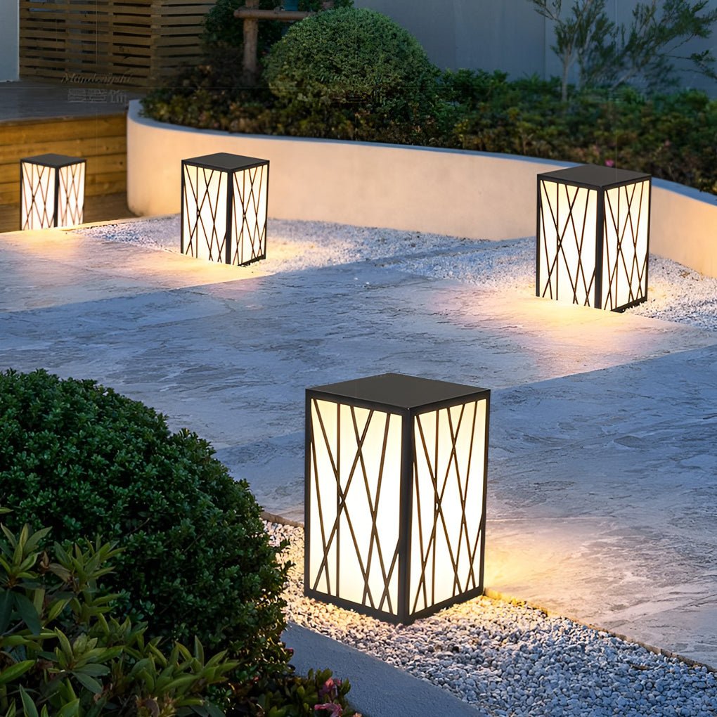 Ezra Square Solar LED Bollard Linear Steel Outdoor Lights