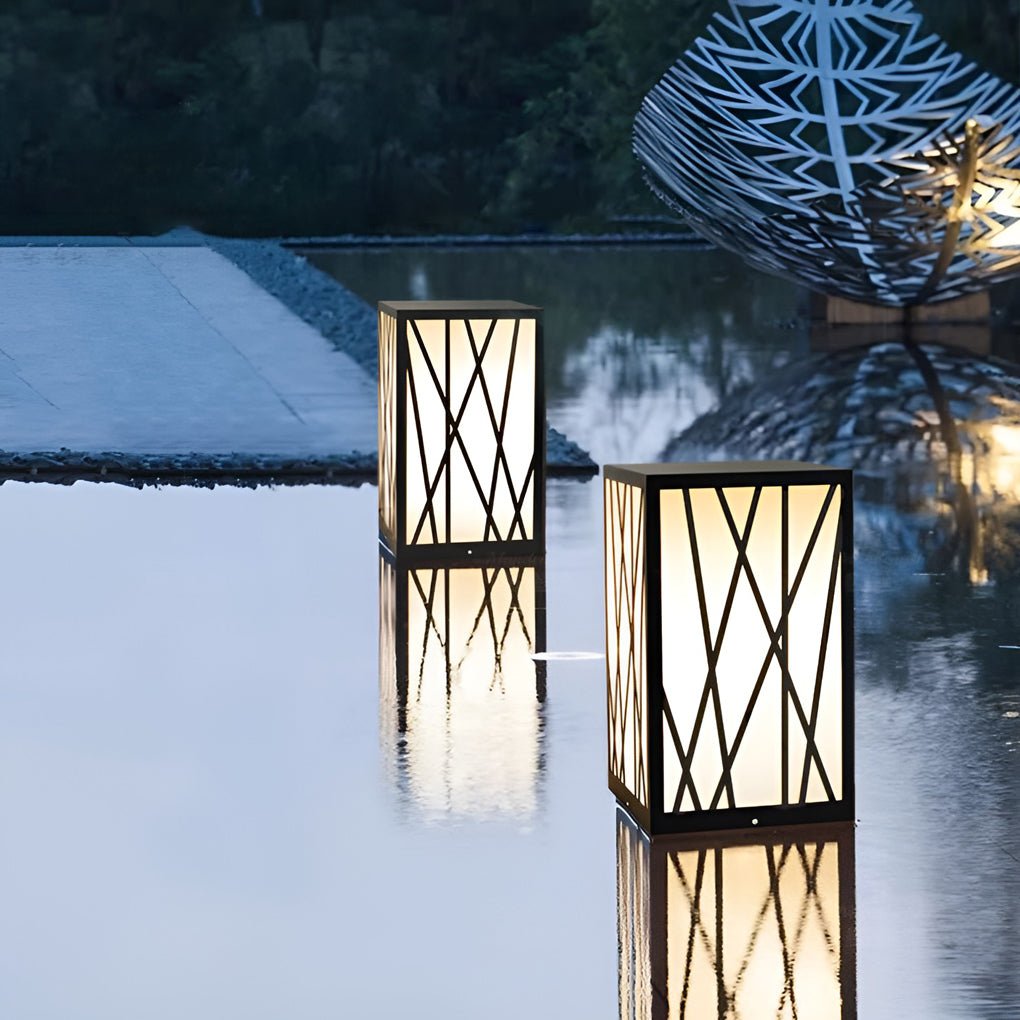 Ezra Square Solar LED Bollard Linear Steel Outdoor Lights