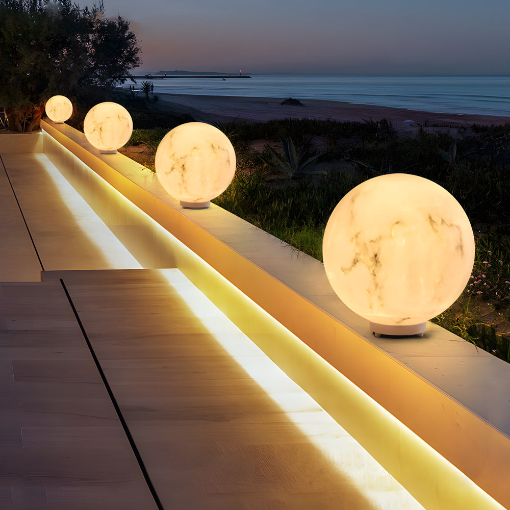 Gle Faux Moon Globe Marble Outdoor Pillar Light