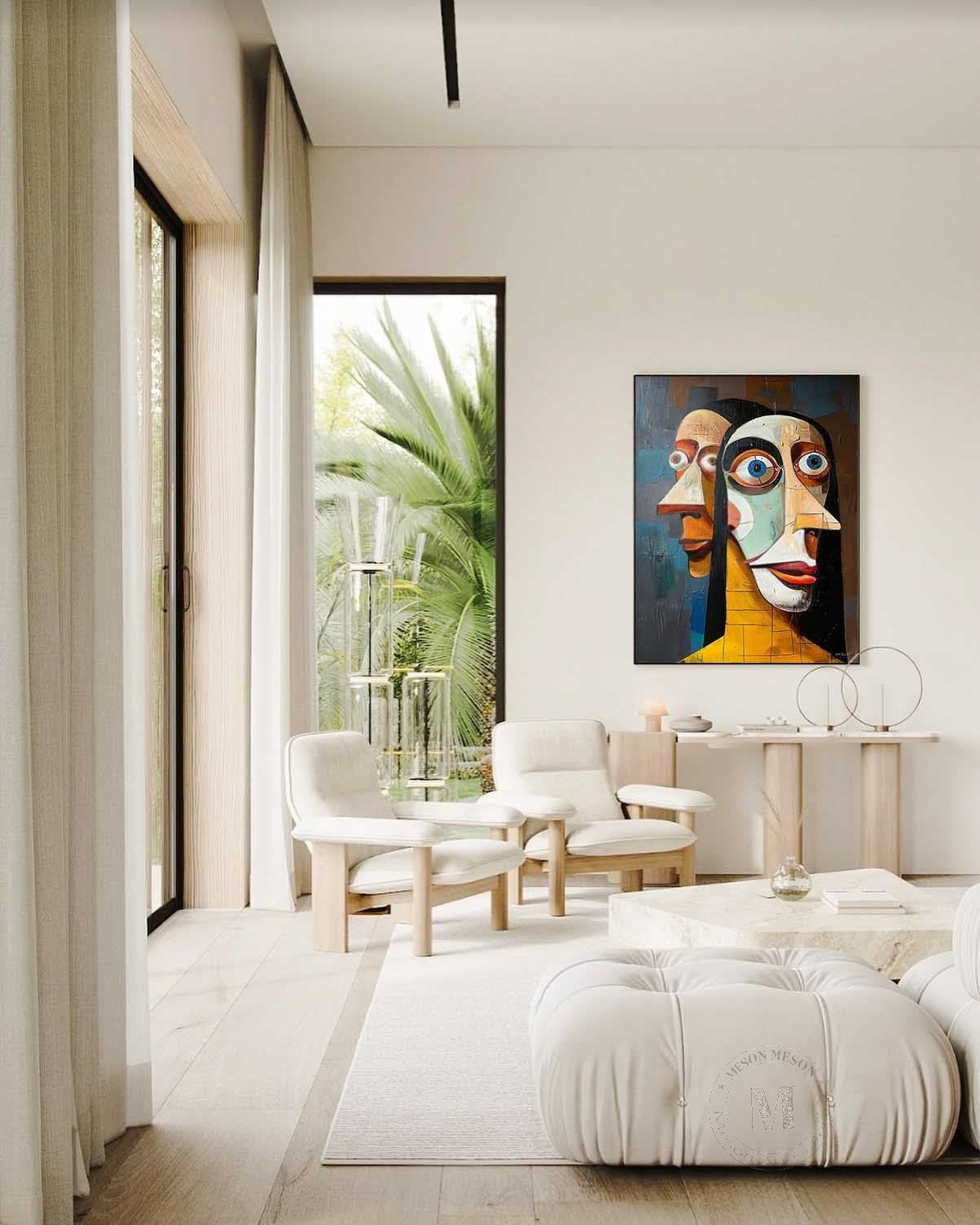 Wall Art Vertical Cubist Double Portrait - Neutralighting