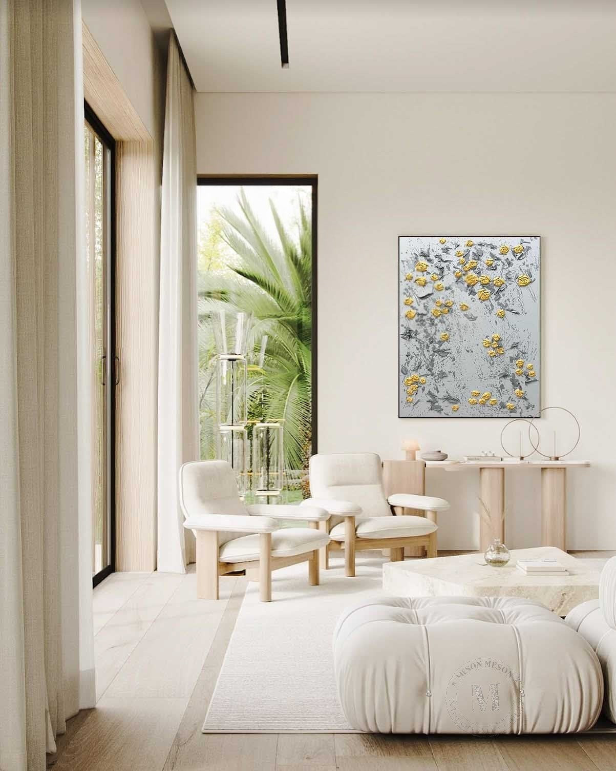 Wall Art Vertical 3D Impasto Yellow Rose - Neutralighting