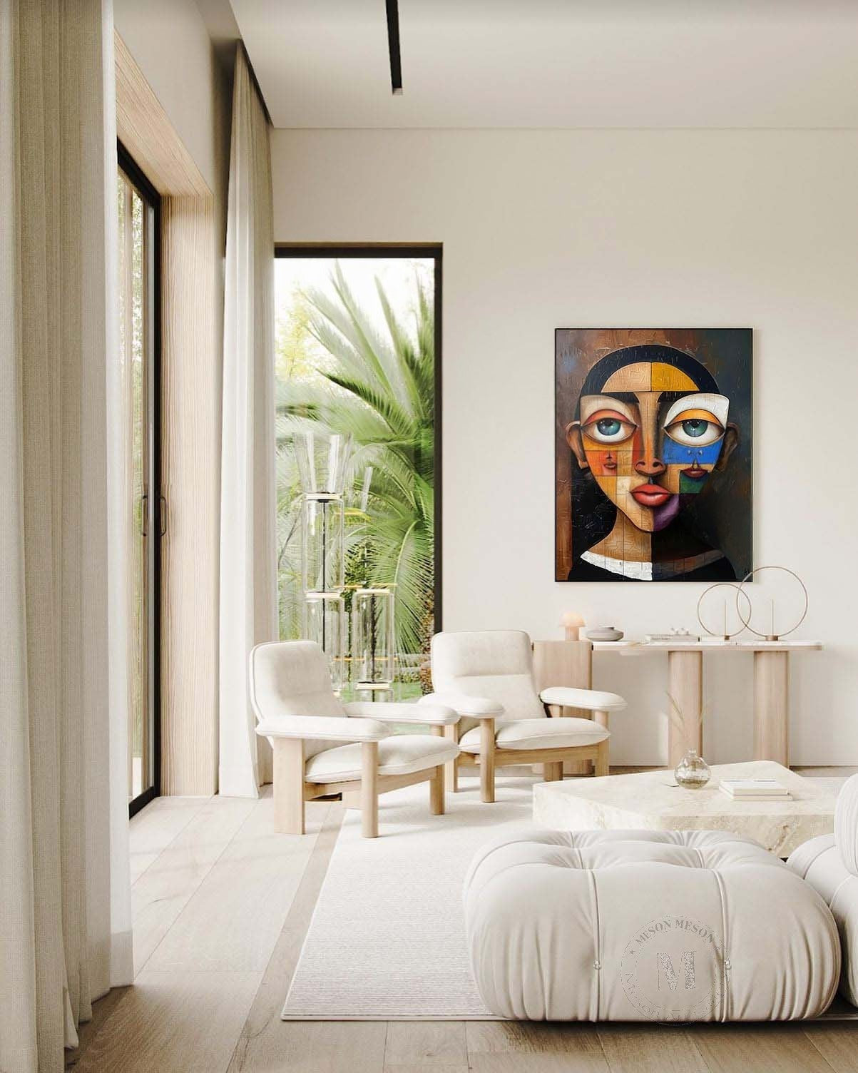 Wall Art Vertical Cubist Portrait Geometric - Neutralighting