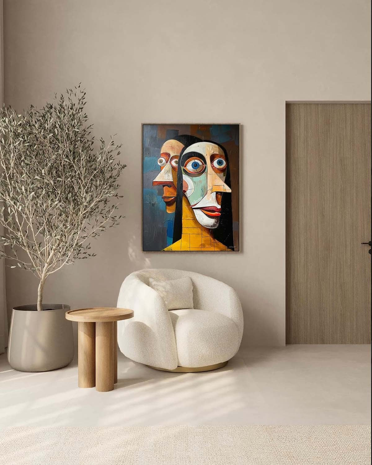 Wall Art Vertical Cubist Double Portrait - Neutralighting