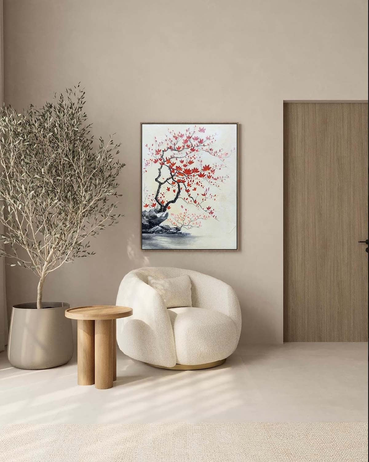 Wall Art Oriental Maple Blossom Rock Landscape - Neutralighting