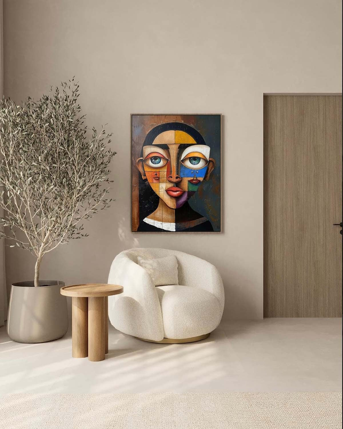Wall Art Vertical Cubist Portrait Geometric - Neutralighting