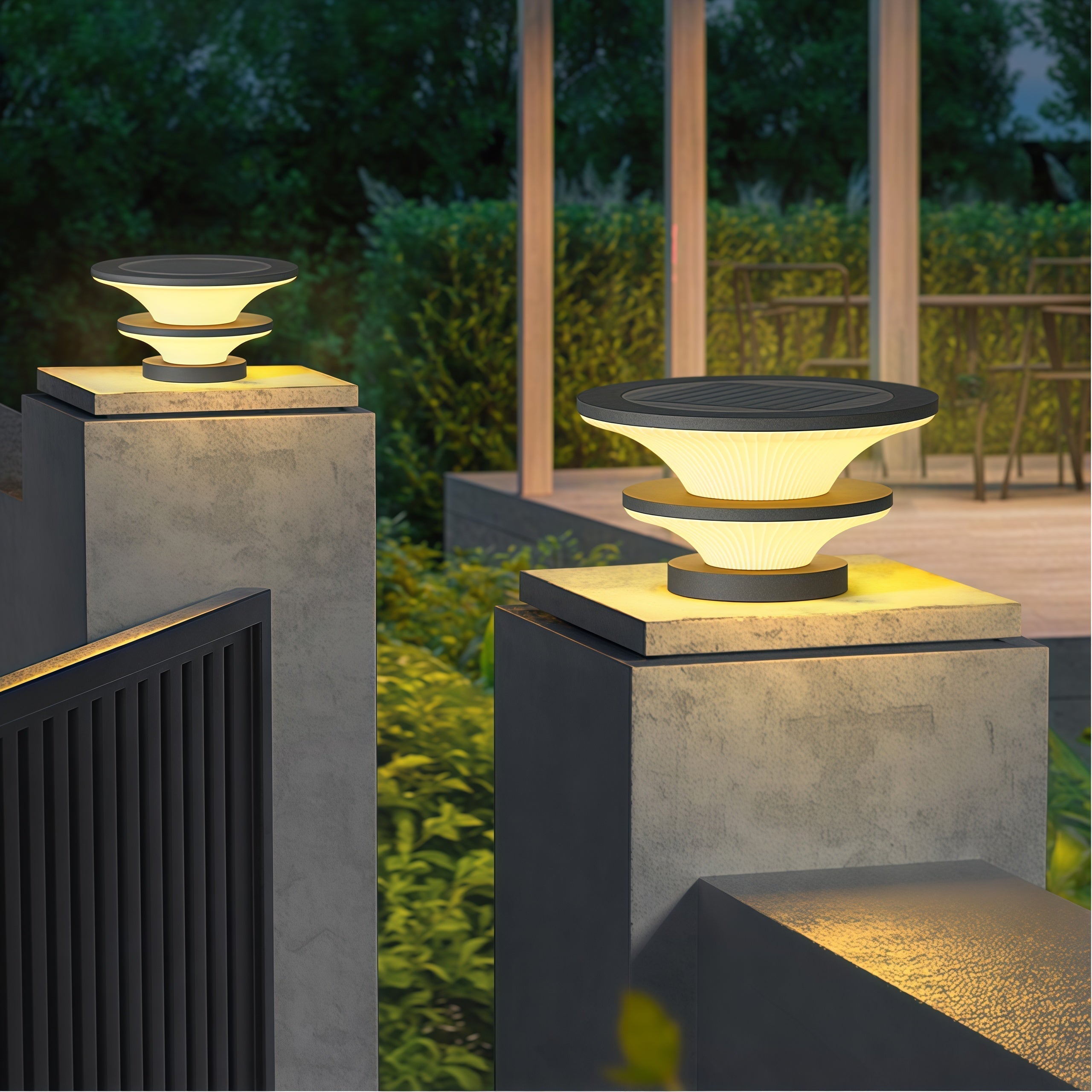 Elijah Round Modern Steel Outdoor Patio Pillar Lights