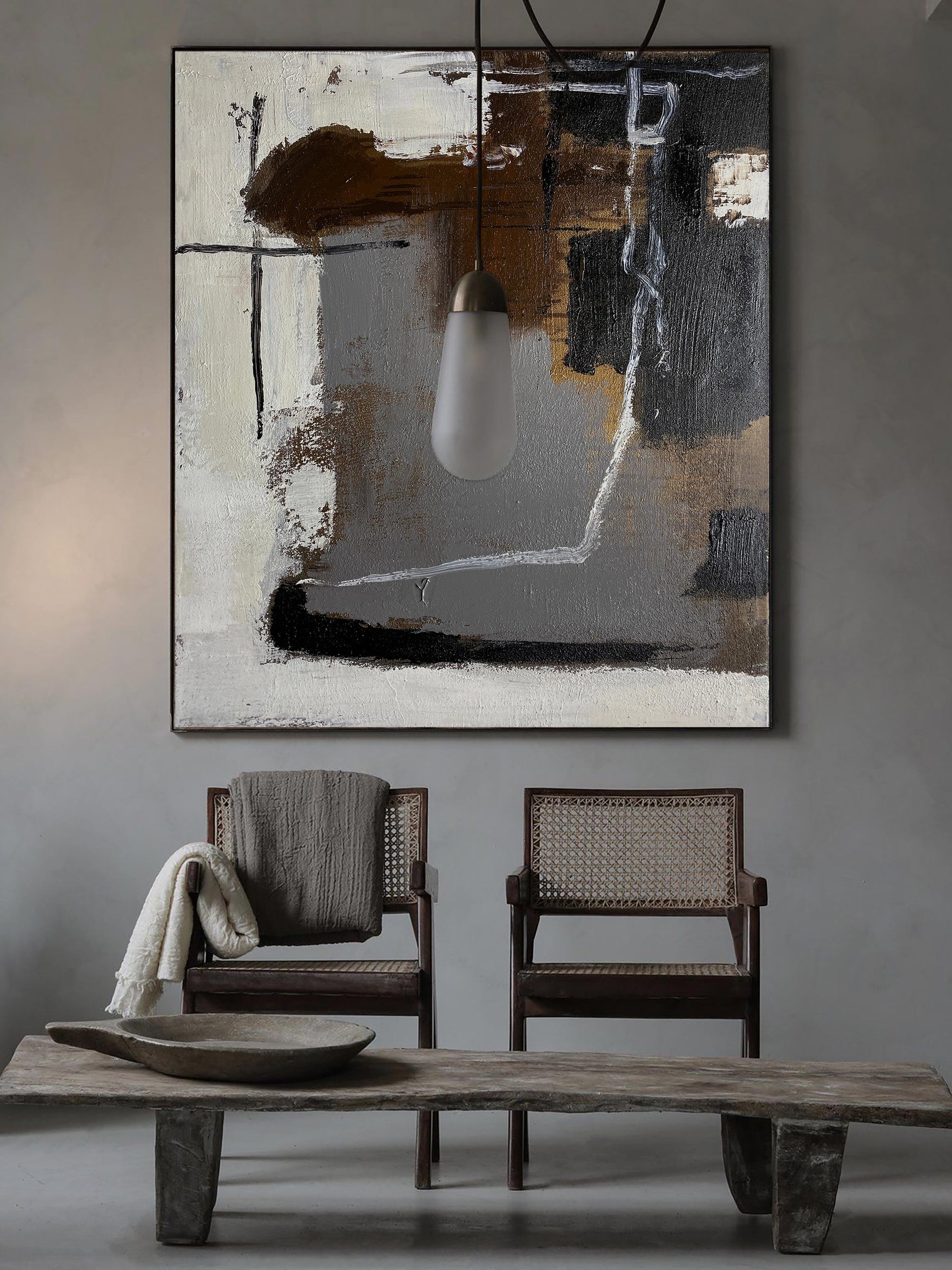 Black And Brown Abstract Painting ABAV191 - Neutralighting