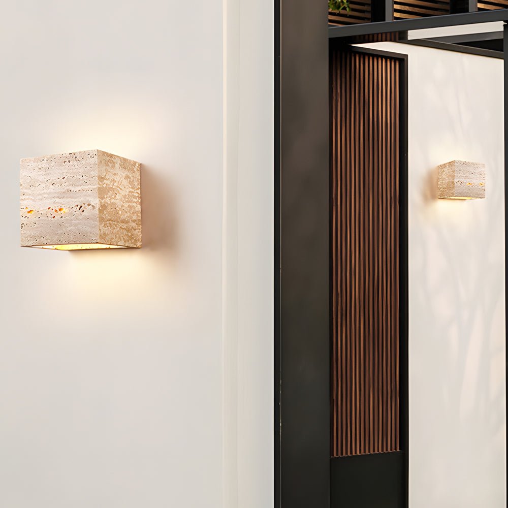 Lighth Wabi-Sabi Yellow Travertine Outdoor Wall Sconce