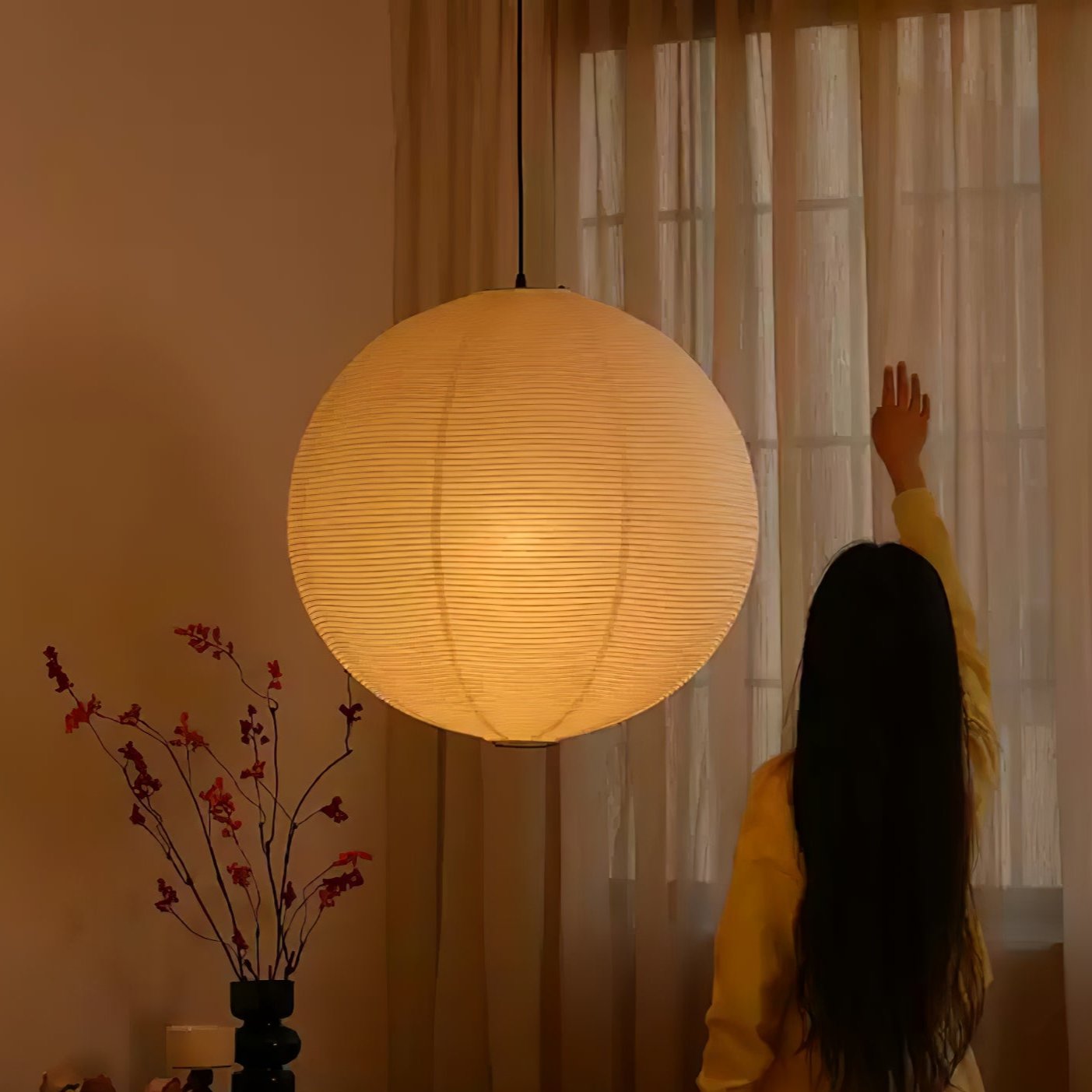 Noveno Pendant Lamp Bamboo Washi Paper Round-Neutral Decor