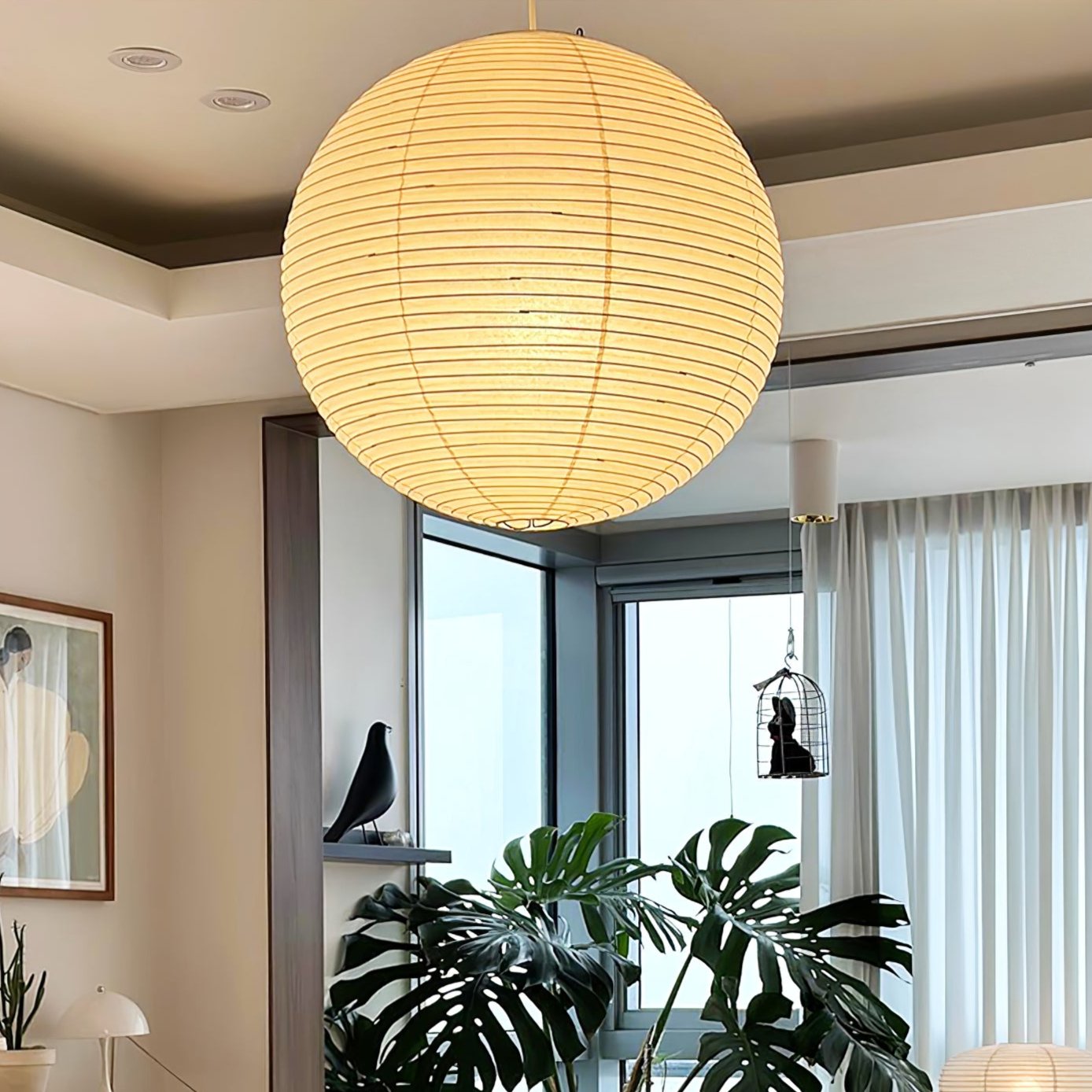 Noveno Pendant Lamp Bamboo Washi Paper Round-Neutral Decor