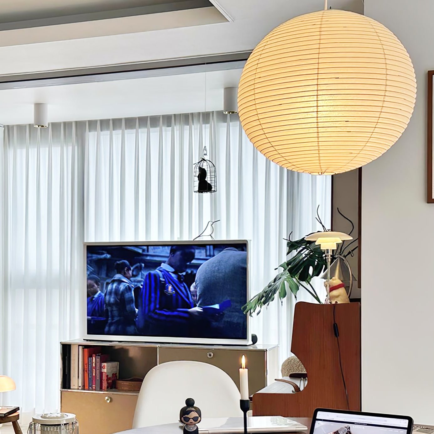 Noveno Pendant Lamp Bamboo Washi Paper Round-Neutral Decor