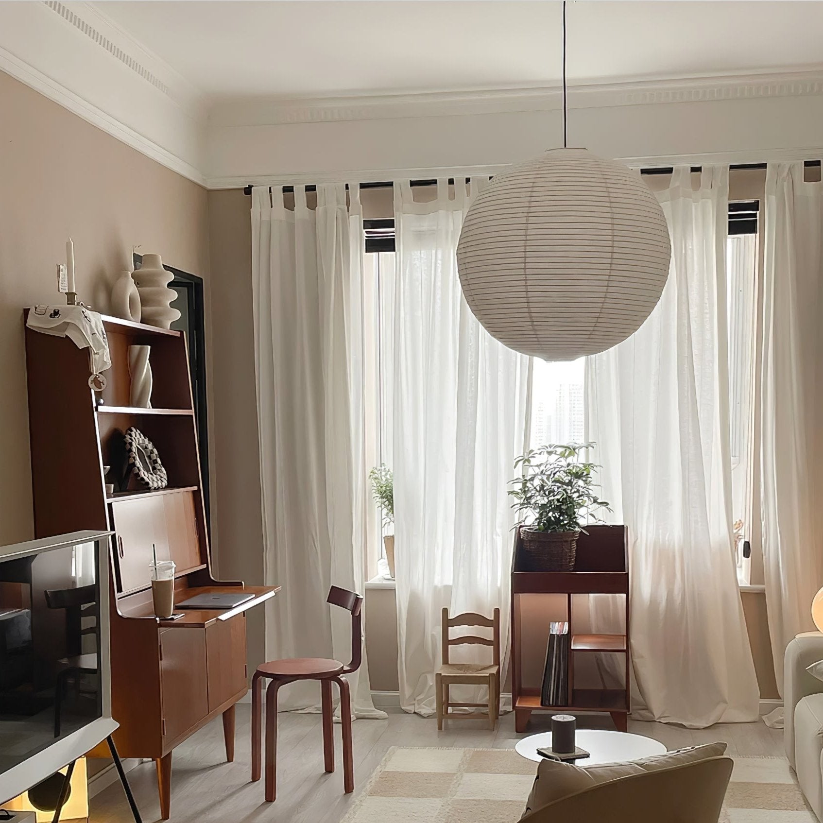 Noveno Pendant Lamp Bamboo Washi Paper Round-Neutral Decor