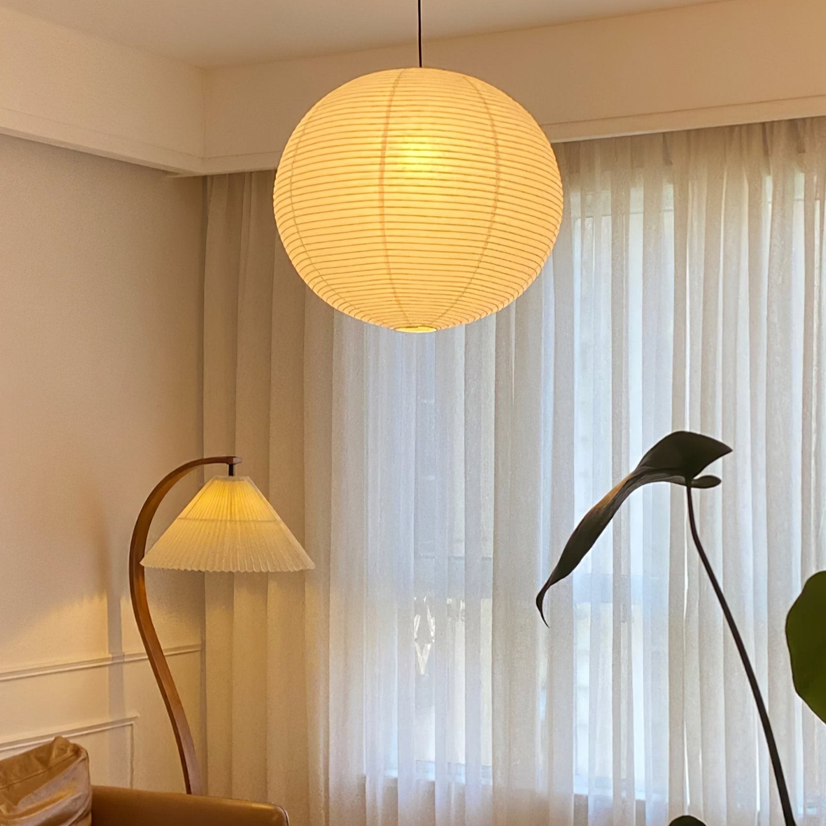 Noveno Pendant Lamp Bamboo Washi Paper Round-Neutral Decor