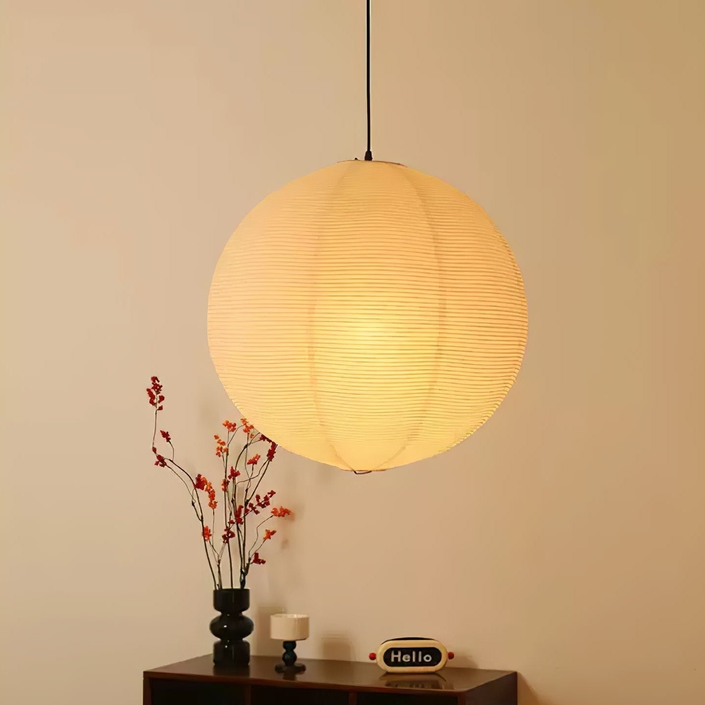 Noveno Pendant Lamp Bamboo Washi Paper Round-Neutral Decor