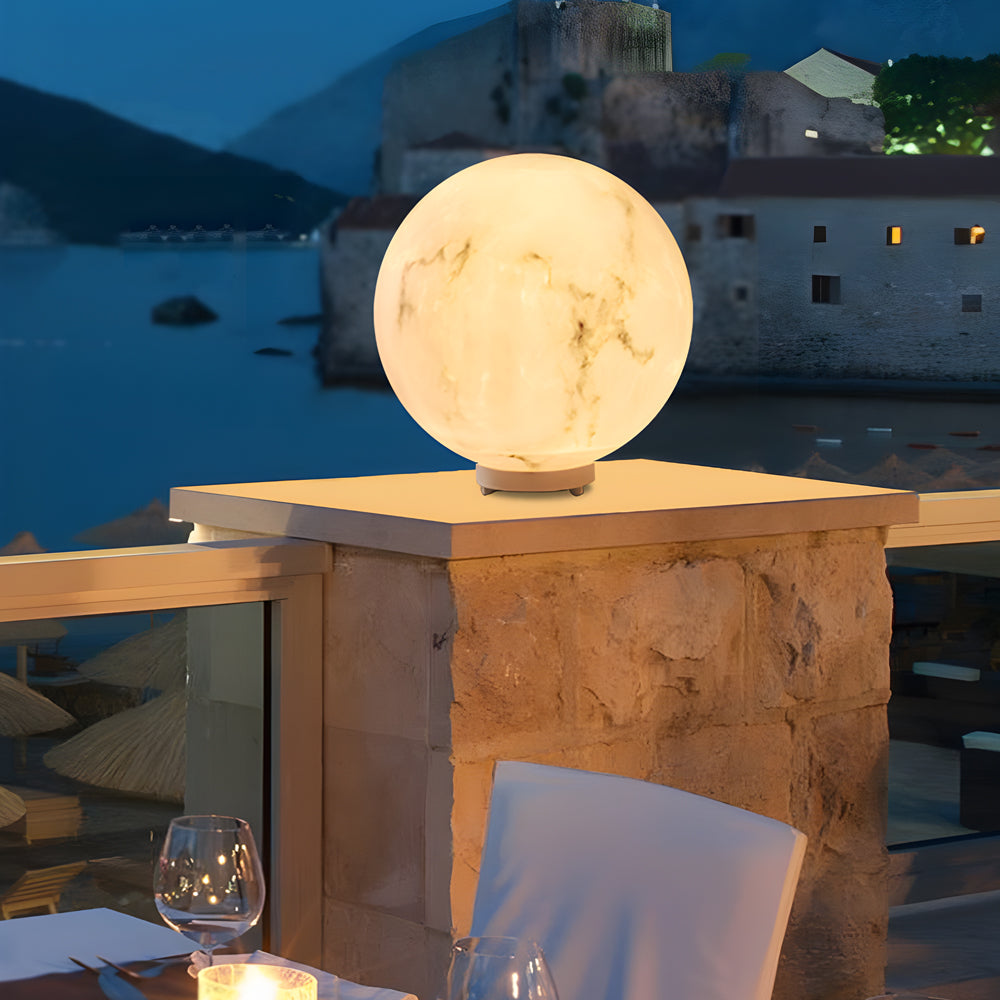Gle Faux Moon Globe Marble Outdoor Pillar Light