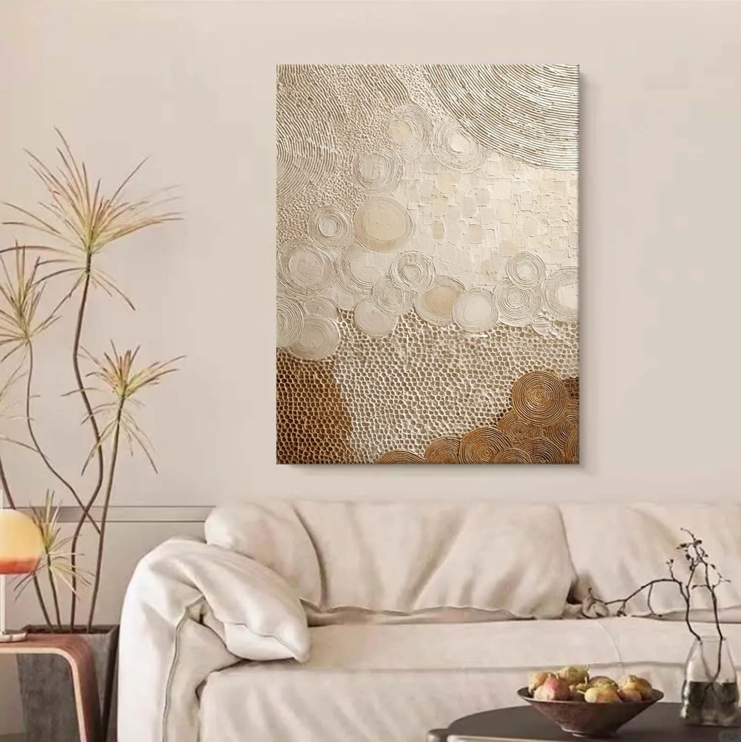 Wall Art Neutral Patchwork Bas-Relief Oil Painting - Neutralighting