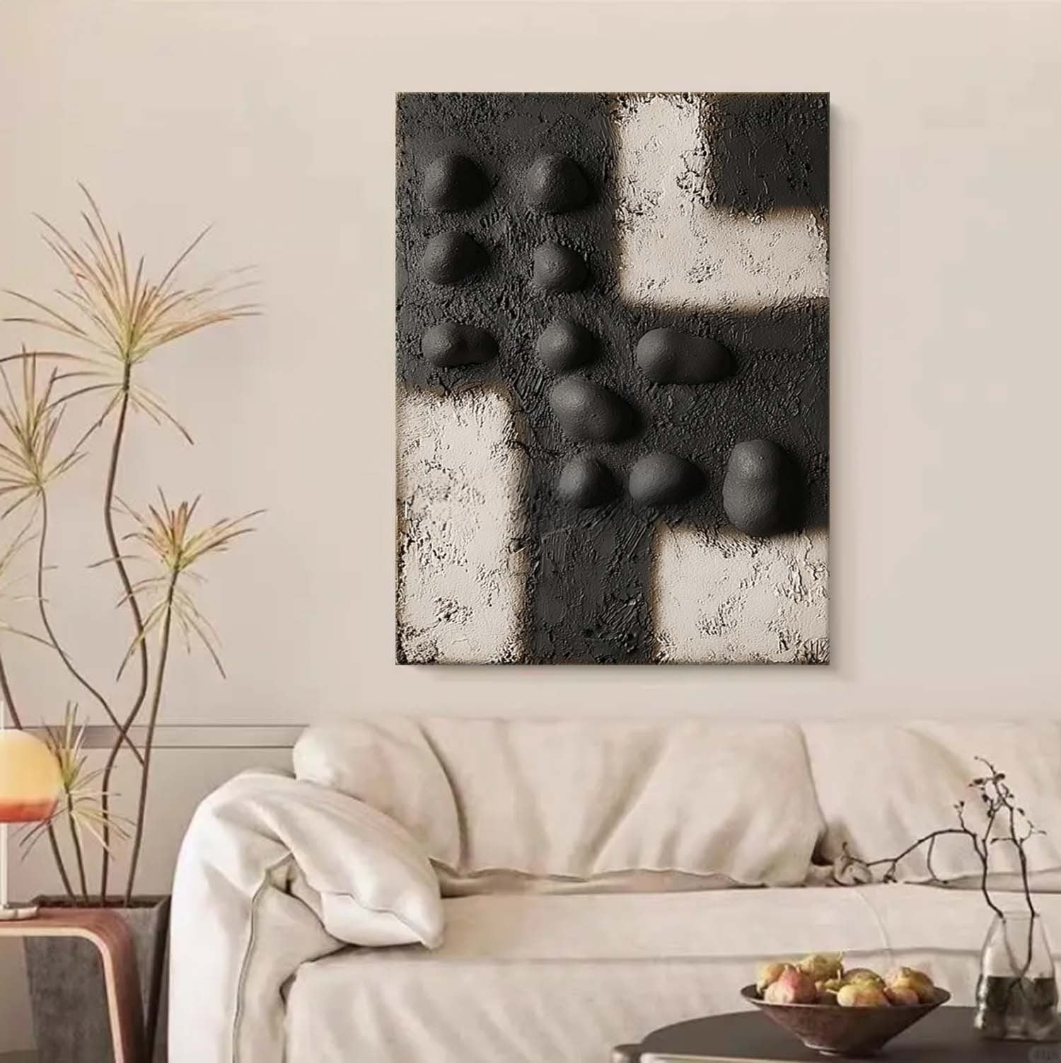 Wall Art Black Bas-Relief Geometric Abstract Painting - Neutralighting