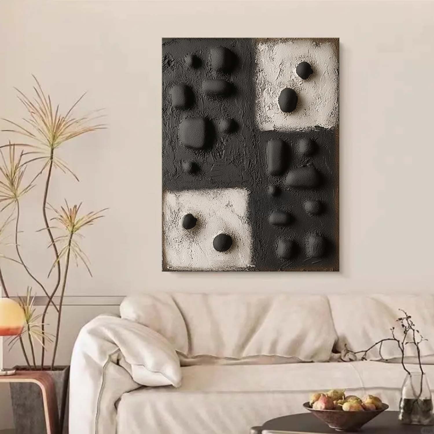 Wall Art Contrast Block Bas-Relief Abstract Painting - Neutralighting