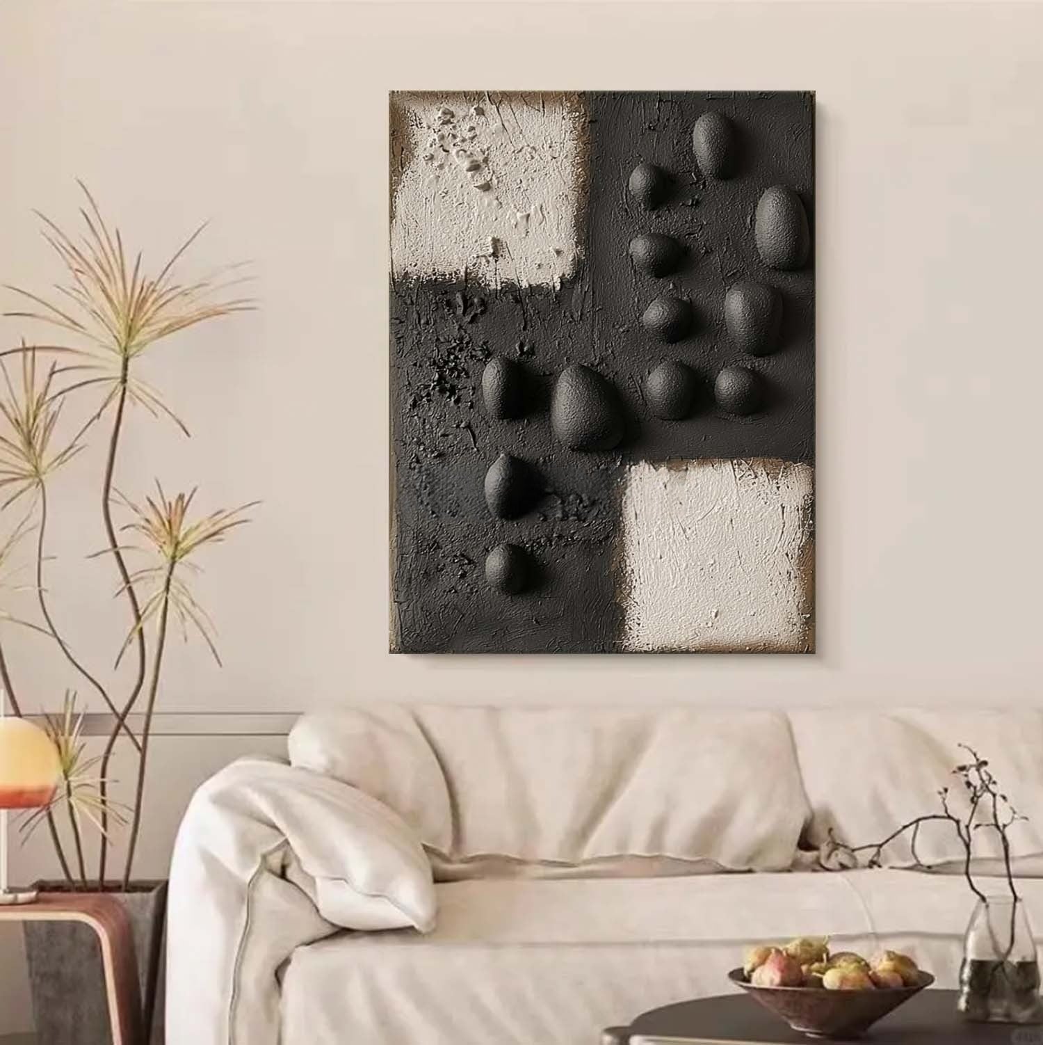 Wall Art Monochrome Block Bas-Relief Abstract Painting - Neutralighting
