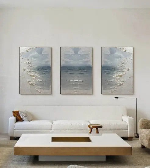 Wall Art Abstract Seascape 3-Piece Coastal - Neutralighting