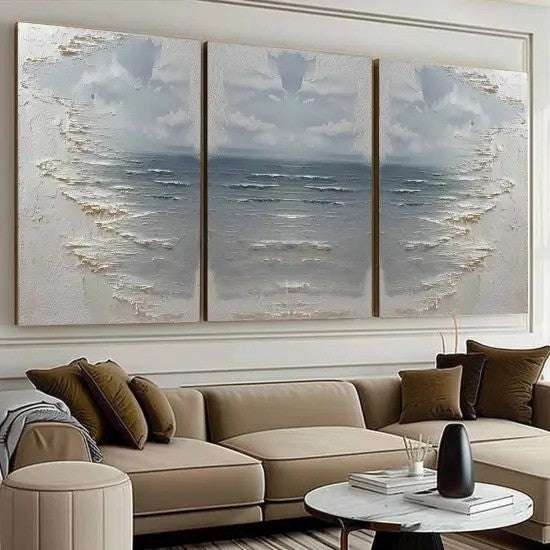 Wall Art Abstract Seascape 3-Piece Coastal - Neutralighting